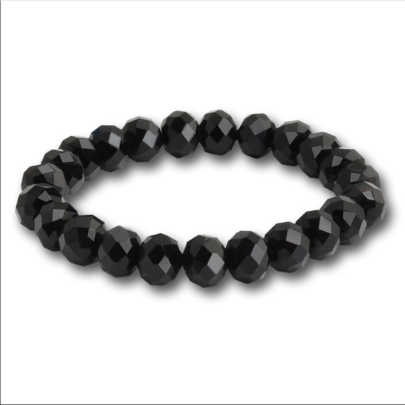 NEW BLACK FACETED STONE MENS BRACELET - Picture 6 of 6